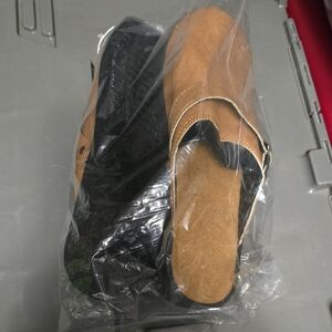 Tan and Black Slip-On Shoes